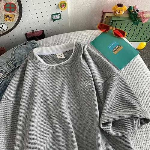 Short Sleeve T-shirts O-neck Embroidery Print Tshirts Design Baggy - Jeetskee