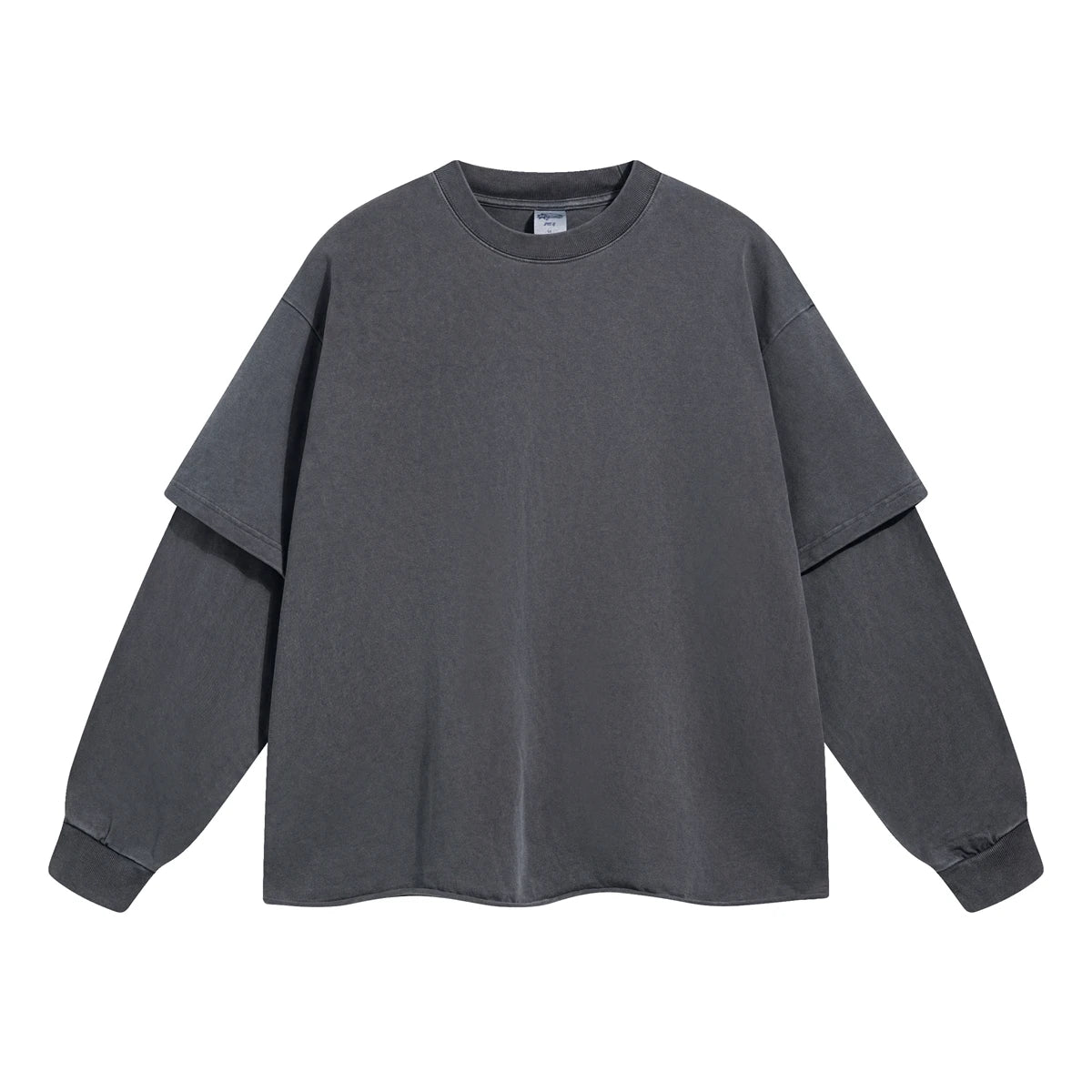 2024 Hip Hop Retro Fake Two Piece Rough Edge Round Neck Long Sleeve - Jeetskee