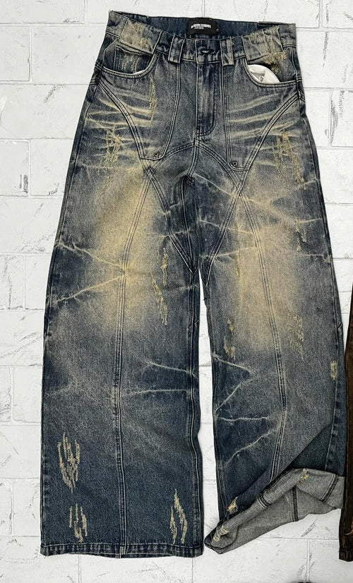 Y2k Jeans Retro Distressed High Waisted Baggy Jeans Punk Hip Hop Men - Jeetskee