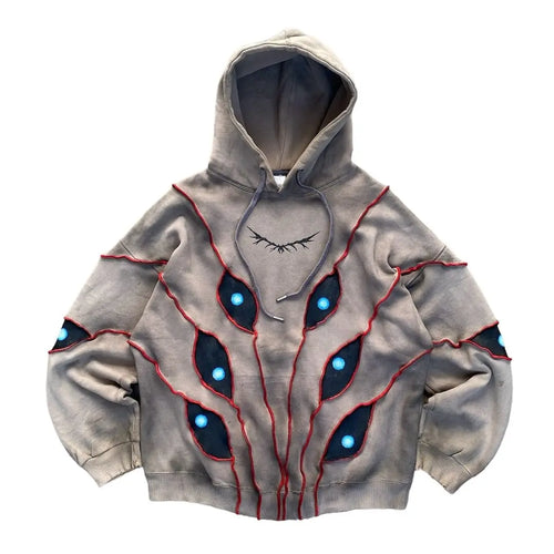 Gothic Punk Eye Pattern Patchwork Hoodies Women Y2k Top New Retro - Jeetskee