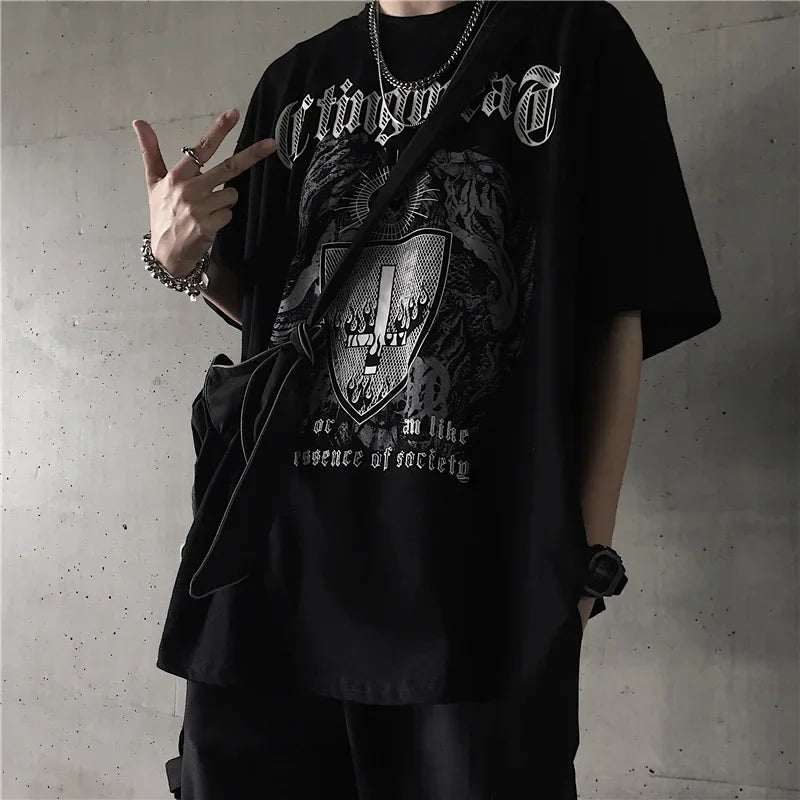 T Shirt for Men Dark Print T-shirts Men's clothing Gothic Fashion - Jeetskee