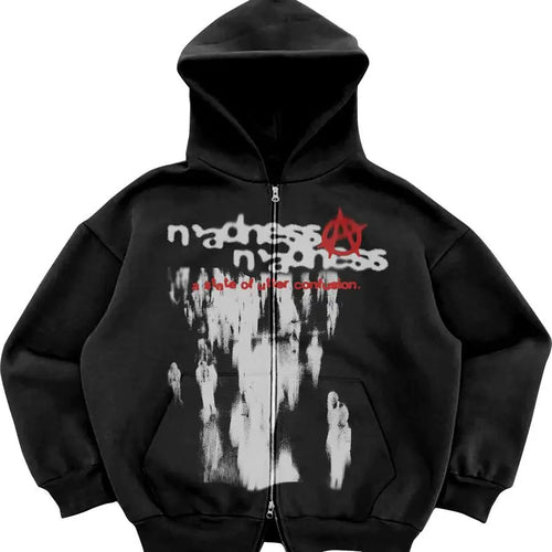 Gothic Retro High Street Hoodies Y2k Zip Up Hoodie Men and Women - Jeetskee