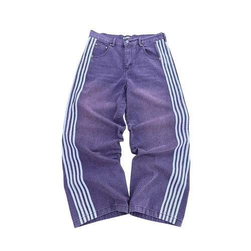 Y2K Baggy Jeans Harajuku vintage Striped Embroidered high quality - Jeetskee