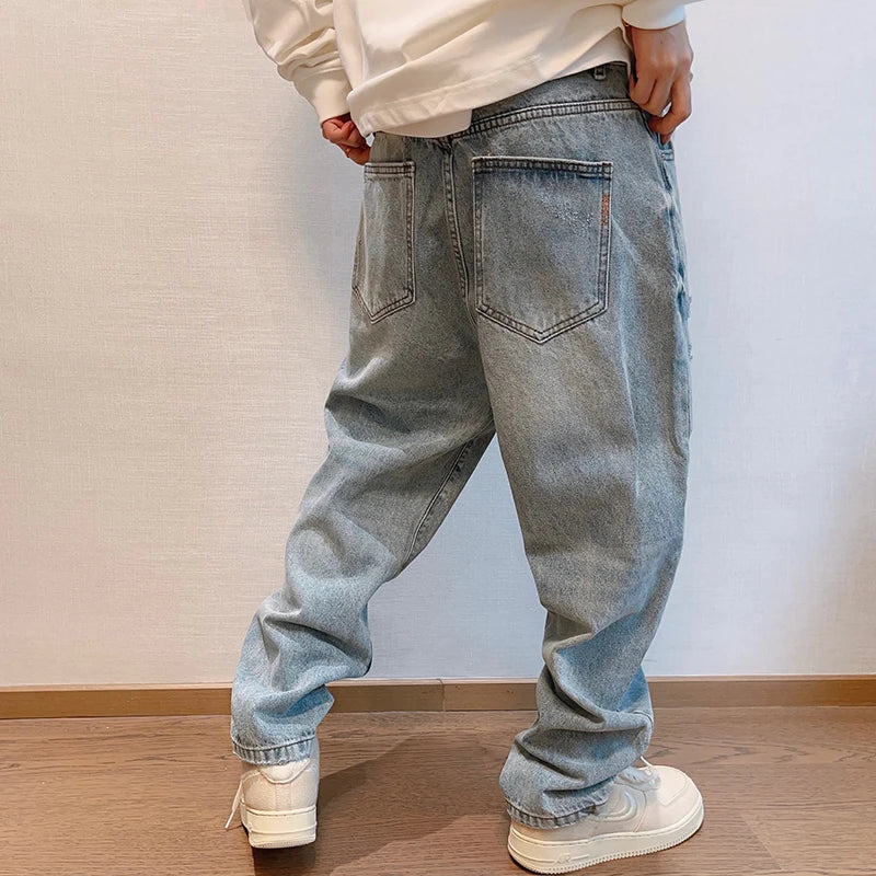 Korean Hip Hop Ripped Baggy Jeans Men Clothing Japanese Streetwear - Jeetskee