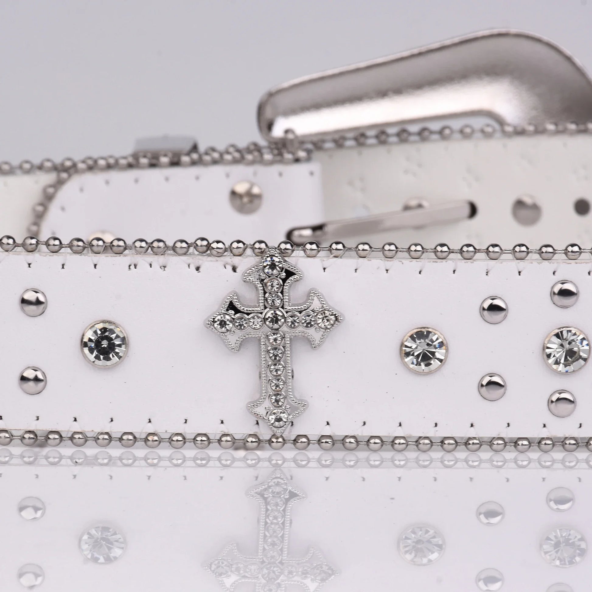 Punk Rhinestone White Belt Female Male Fashion Western Jeans Female - Jeetskee