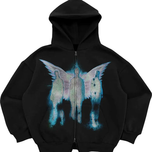 Gothic Retro High Street Hoodies Y2k Zip Up Hoodie Men and Women - Jeetskee