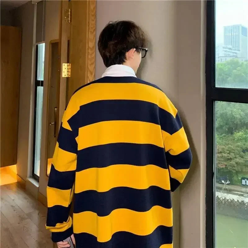 Tops Stripe Male Clothes Baggy T Polo Shirts for Men Sweatshirts - Jeetskee