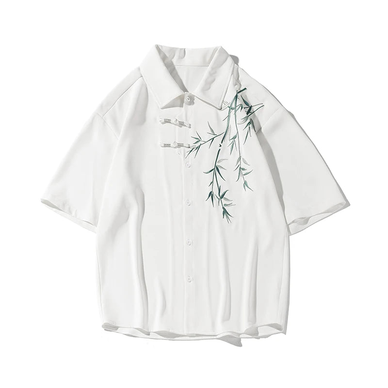 Bamboo Embroidery Shirts Men Summer Male Handsome Chic Fashion Ins - Jeetskee