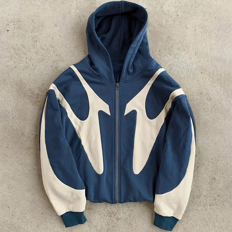 Y2k Retro Patchwork Hooded Sweatshirt Women's Casual Loose High Street - Jeetskee