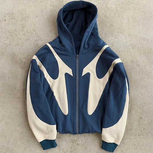 Y2k Retro Patchwork Hooded Sweatshirt Women's Casual Loose High Street - Jeetskee