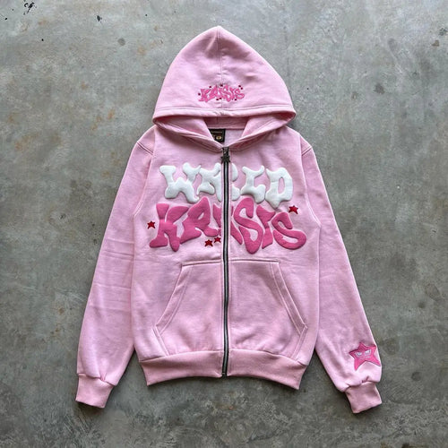 Harajuku pink letter foam hoodie 2024 European and American classic - Jeetskee