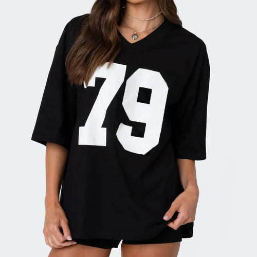 Aesthetic Grunge Number Print T-Shirt Women Casual Summer Short Sleeve - Jeetskee