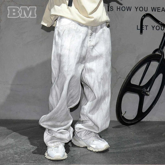 American Streetwear Hip Hop Dirty White Baggy Jeans Korean Fashion - Jeetskee