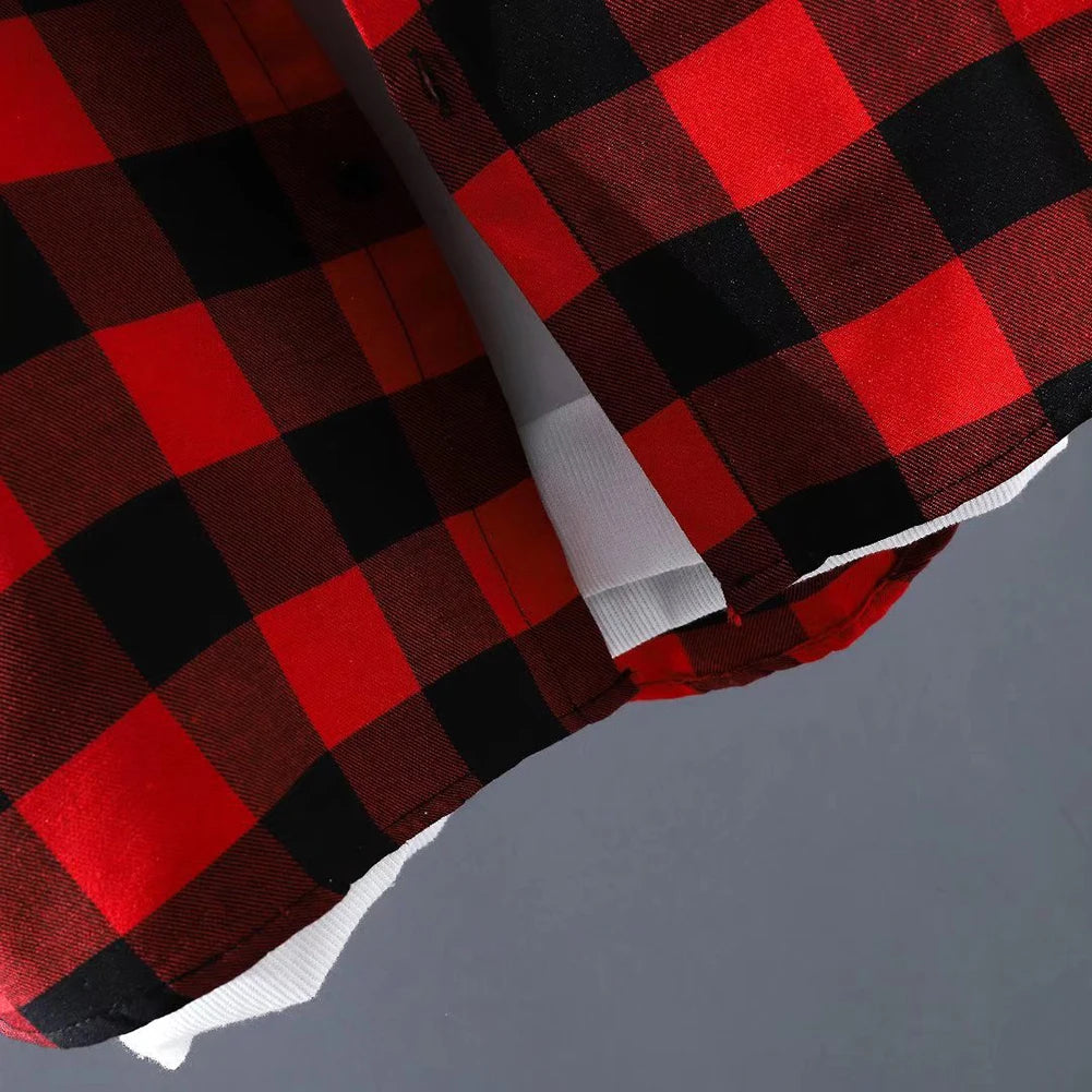 Stylish Mens Button Down Plaid Shirts  Baggy Coat Lapel Tops  Long - Jeetskee