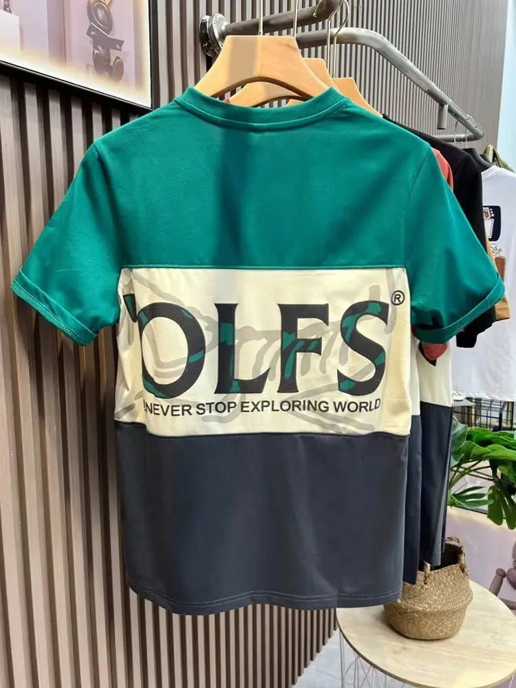 Tops Alphabet Men's T-shirt Green Male Tees Shirts Loose Baggy Print - Jeetskee