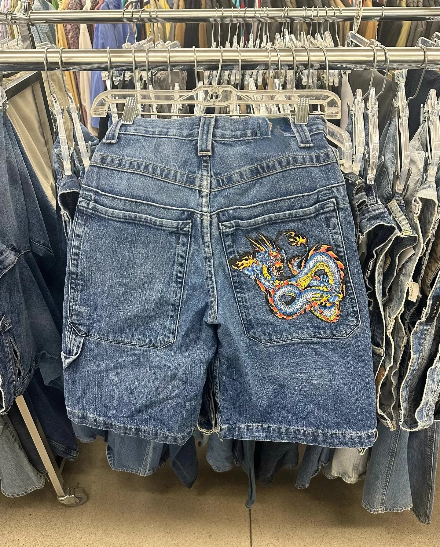 Hip Hop Denim Shorts Summer Baggy Vintage Jean Shorts China Dragon - Jeetskee