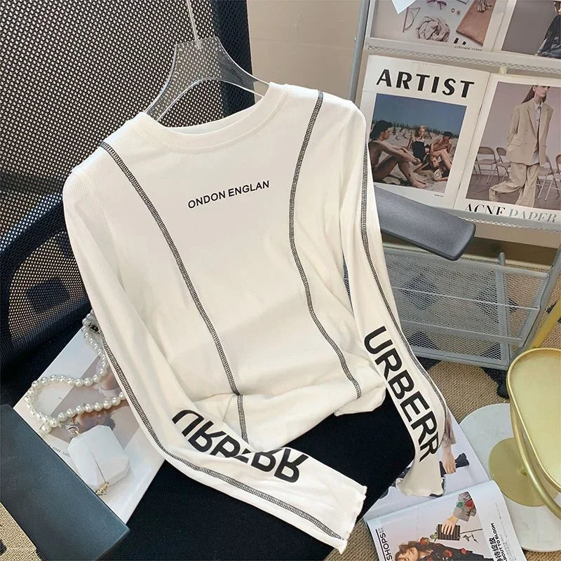 Tops Woman Baggy Korean Style Polyester Long Sleeve T Shirt for Women - Jeetskee