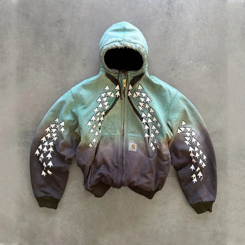 Y2K Harajuku zip Hoodie Fashion Letter Pattern Printed Splicing Design - Jeetskee