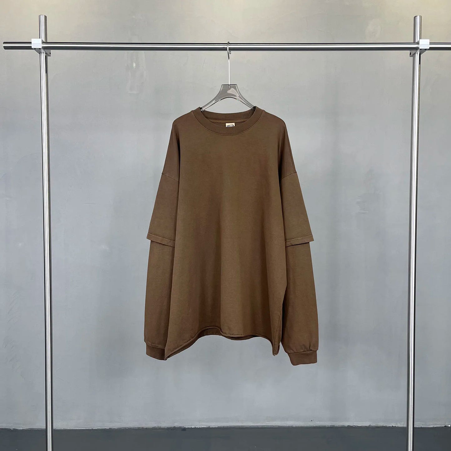 2024 Hip Hop Retro Fake Two Piece Rough Edge Round Neck Long Sleeve - Jeetskee