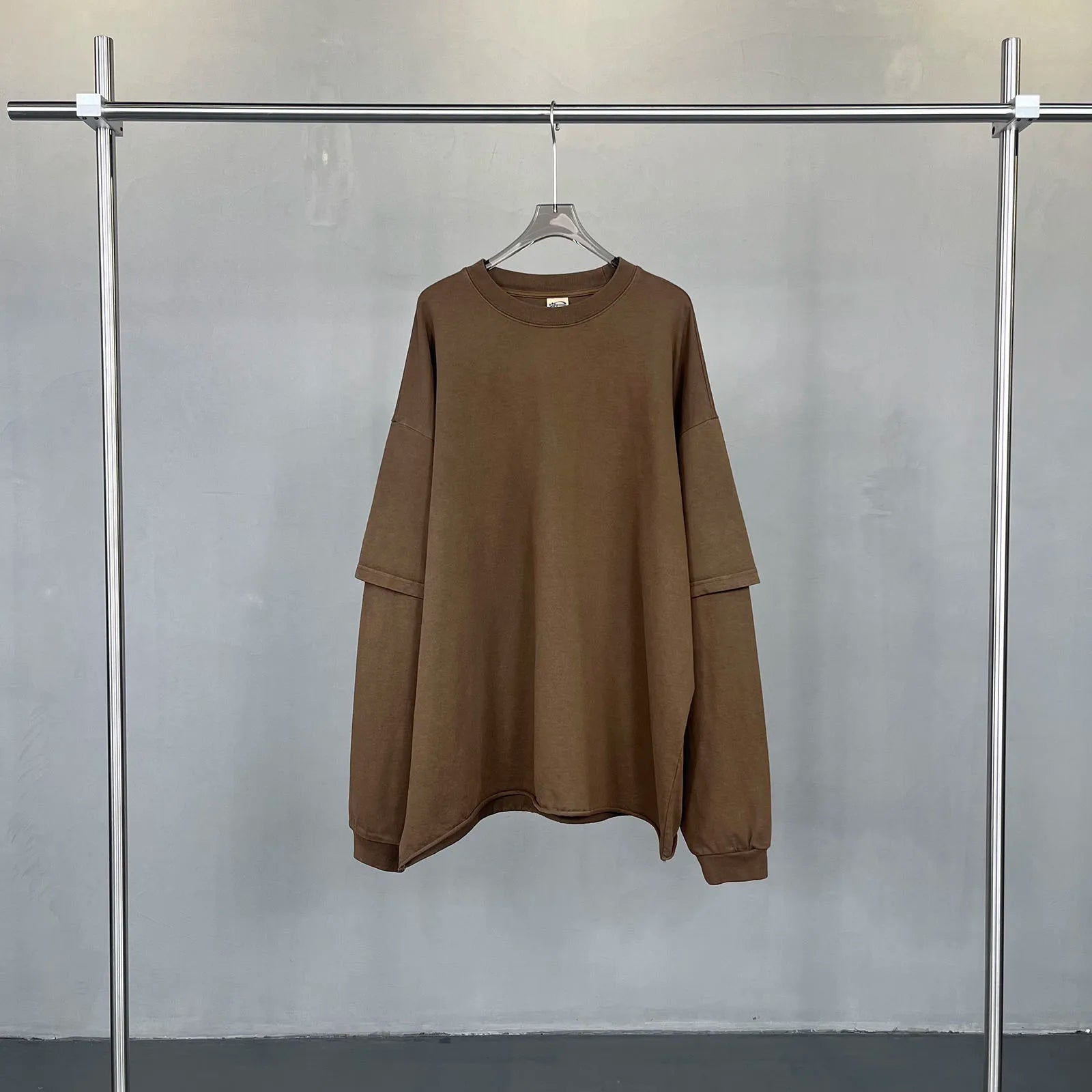 2024 Hip Hop Retro Fake Two Piece Rough Edge Round Neck Long Sleeve - Jeetskee