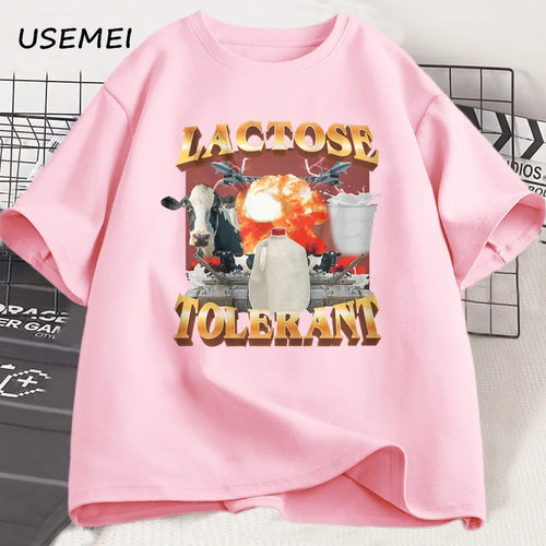 Lactose Tolerant Vintage Graphic T-Shirt for Women Men Retro Milk 90s - Jeetskee