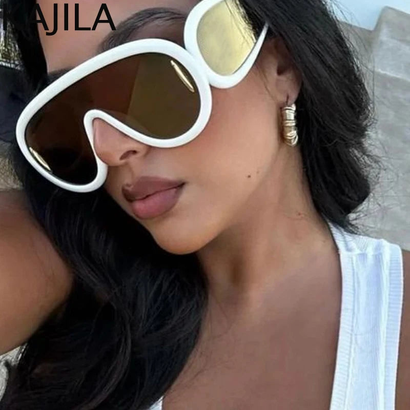 Oversized Y2K Punk One-Piece Sunglasses Women Sports Wave Mask Sun - Jeetskee