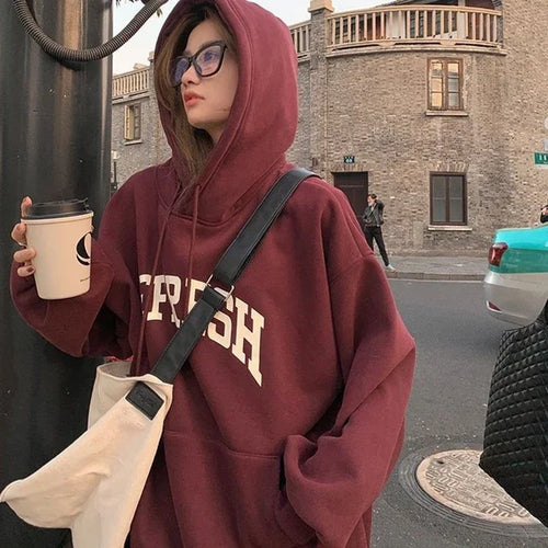 Rimocy Autumn Winter Printed Hoodie Women Korean FashionThicken Hooded - Jeetskee