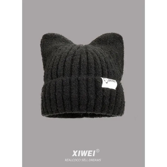 Japanese Y2k Cute Cat Ears Beanies for Women Autumn and Winter Warm - Jeetskee