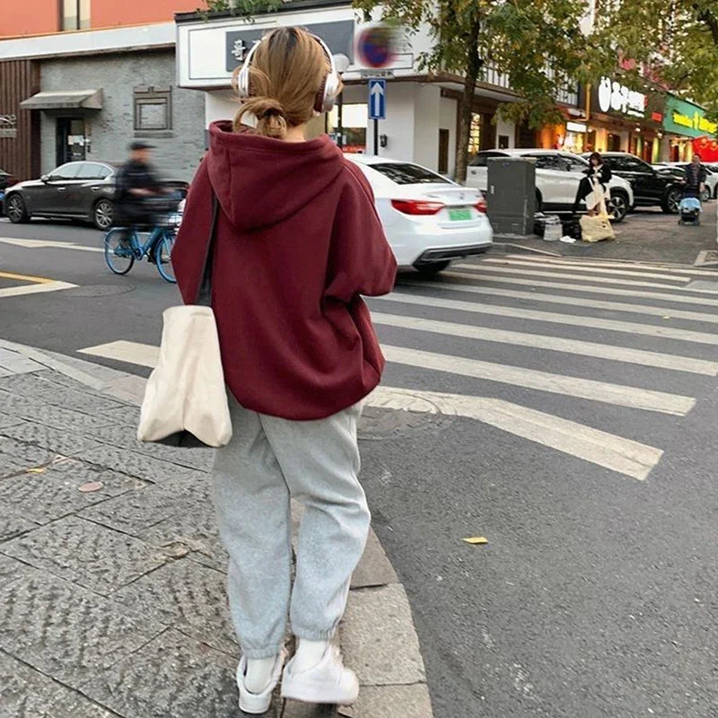 Rimocy Autumn Winter Printed Hoodie Women Korean FashionThicken Hooded - Jeetskee