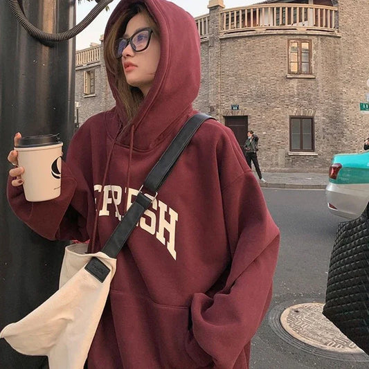 Rimocy Autumn Winter Printed Hoodie Women Korean FashionThicken Hooded - Jeetskee