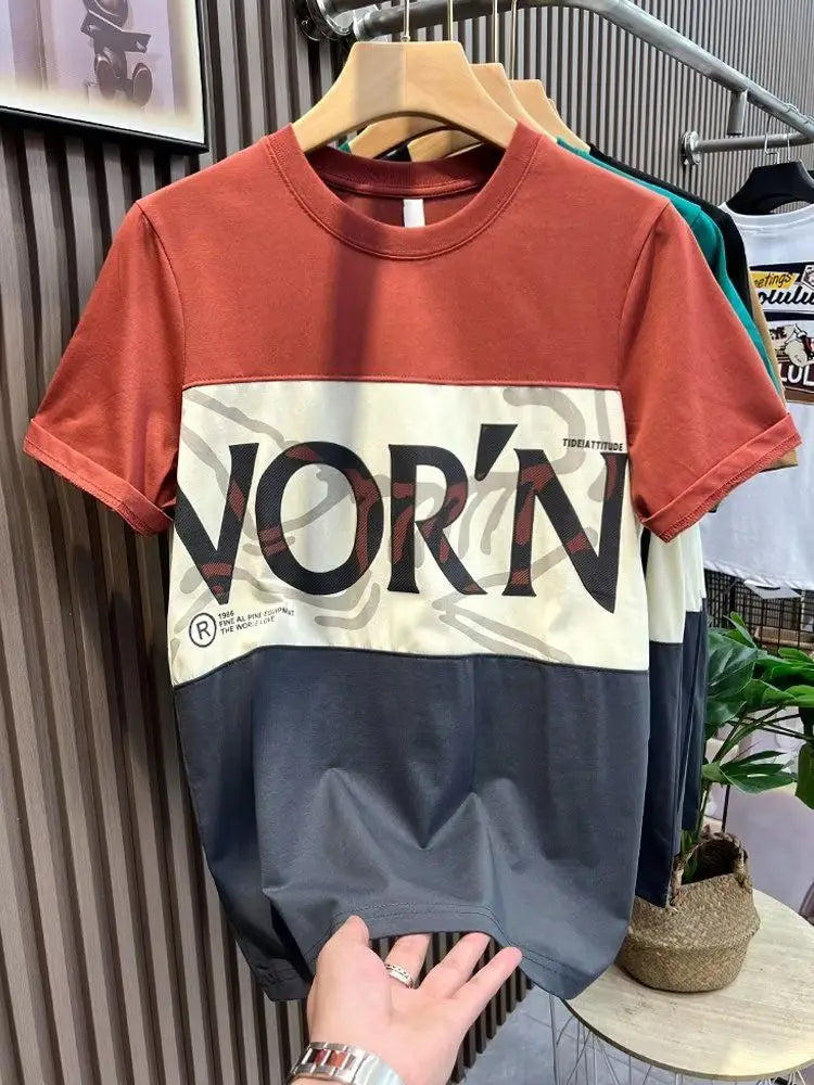 Tops Alphabet Men's T-shirt Green Male Tees Shirts Loose Baggy Print - Jeetskee