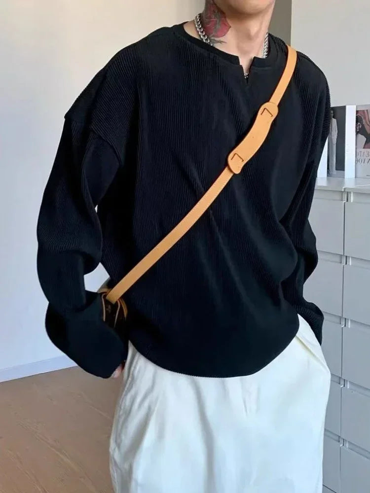 Tops Plain Baggy Male Clothes Unicolor Big Size T Shirts for Men V - Jeetskee