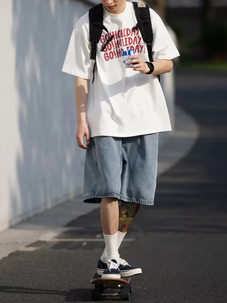 Men's Shorts Jeans Blue Denim Jorts Baggy Harajuku Pants Streetwear - Jeetskee