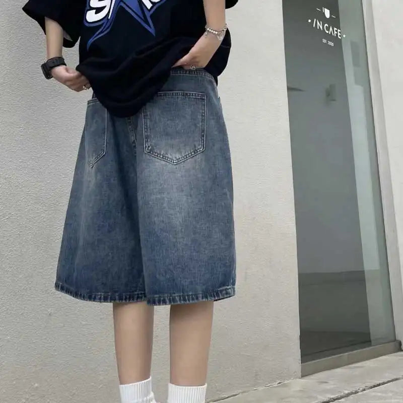 High Street Retro Blue Jeans Shorts Women Summer New Baggy Wide Leg - Jeetskee