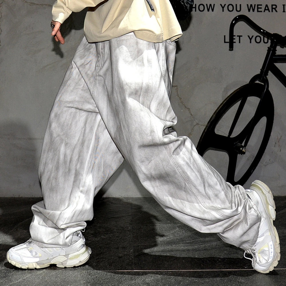 American Streetwear Hip Hop Dirty White Baggy Jeans Korean Fashion - Jeetskee