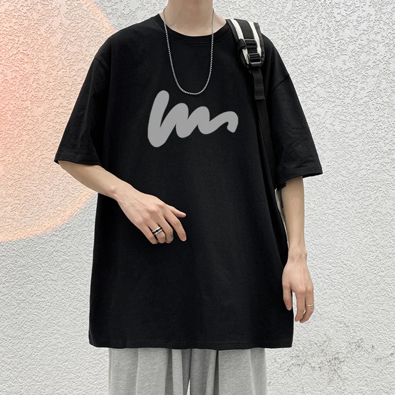 Men's Cotton Oversized T-shirt Loose Tops Tshirts For Clothing - Jeetskee