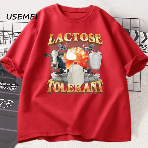 Lactose Tolerant Vintage Graphic T-Shirt for Women Men Retro Milk 90s - Jeetskee