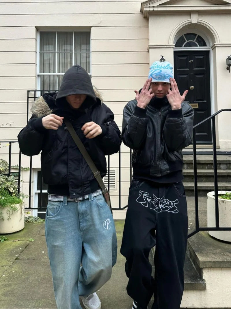 Y2k Men Retro Harajuku Clothing 2023 New Baggy Casual Wide Leg Jeans - Jeetskee