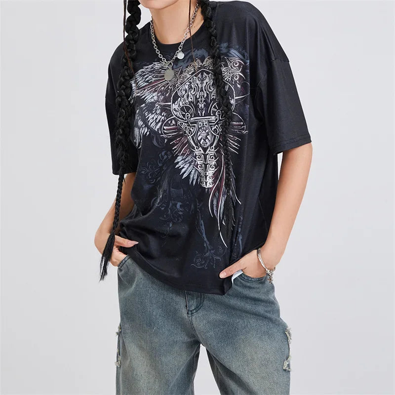 Grunge Graphic Tees Women Y2k Vintage Gothic T Shirt Teen Girls - Jeetskee