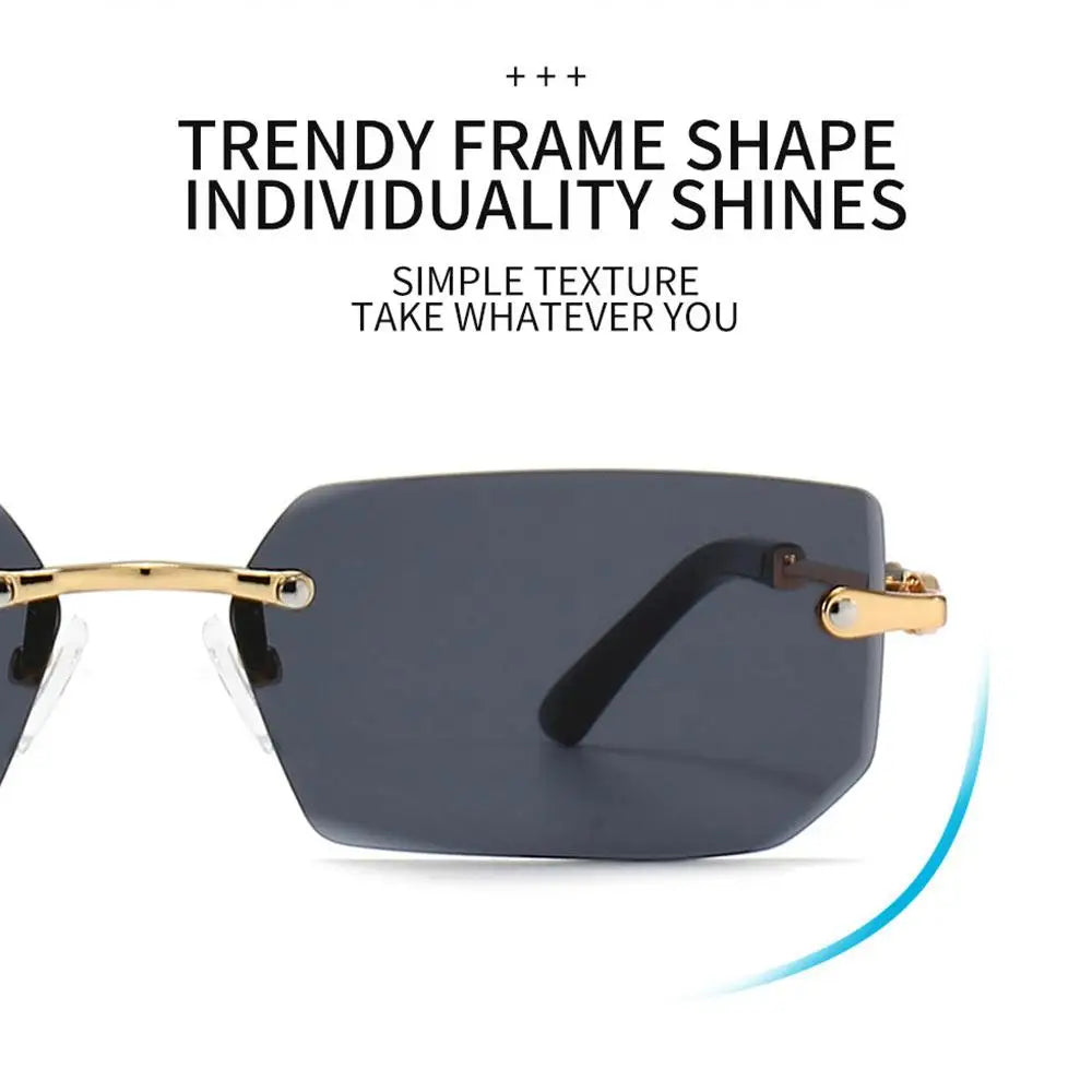 UV400 Rimless Rectangle Sunglasses Fashion Y2K Frameless Sun Glasses - Jeetskee