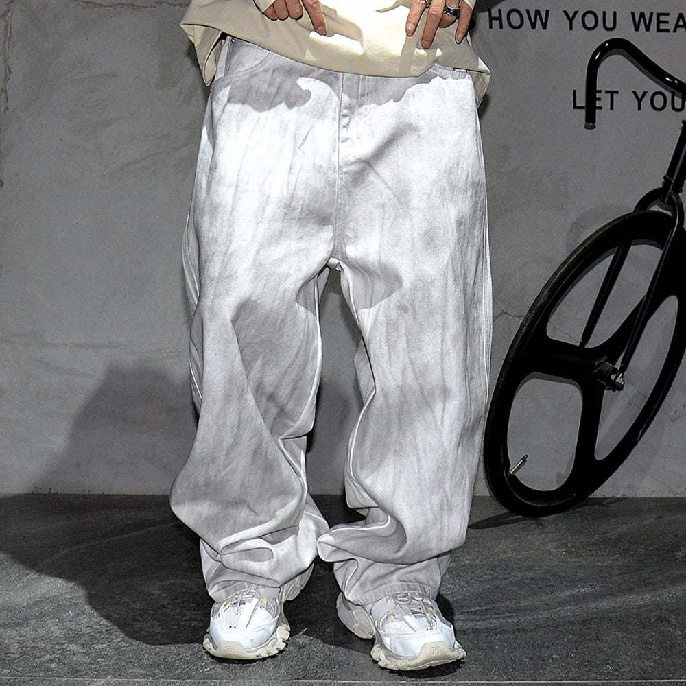 American Streetwear Hip Hop Dirty White Baggy Jeans Korean Fashion - Jeetskee