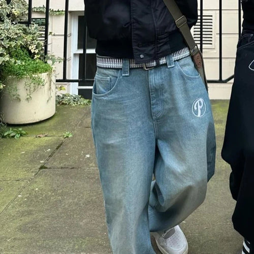 Y2k Men Retro Harajuku Clothing 2023 New Baggy Casual Wide Leg Jeans - Jeetskee