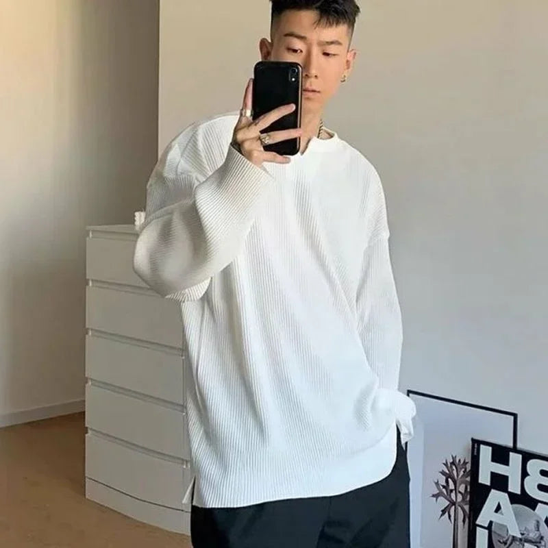 Tops Plain Baggy Male Clothes Unicolor Big Size T Shirts for Men V - Jeetskee