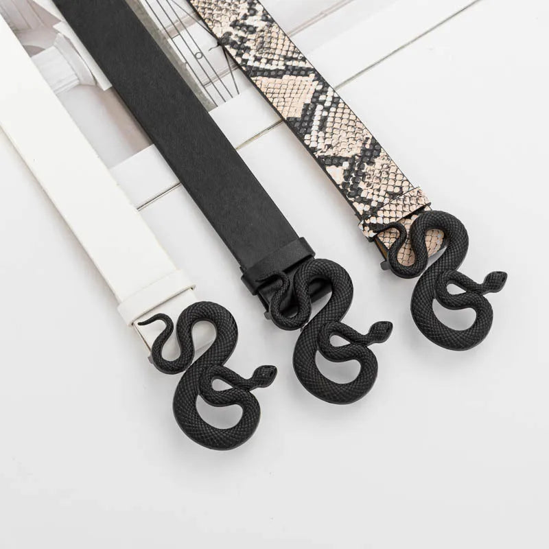 Street Punk Black Snake Buckle Belt for Men and Women Universal Korean - Jeetskee