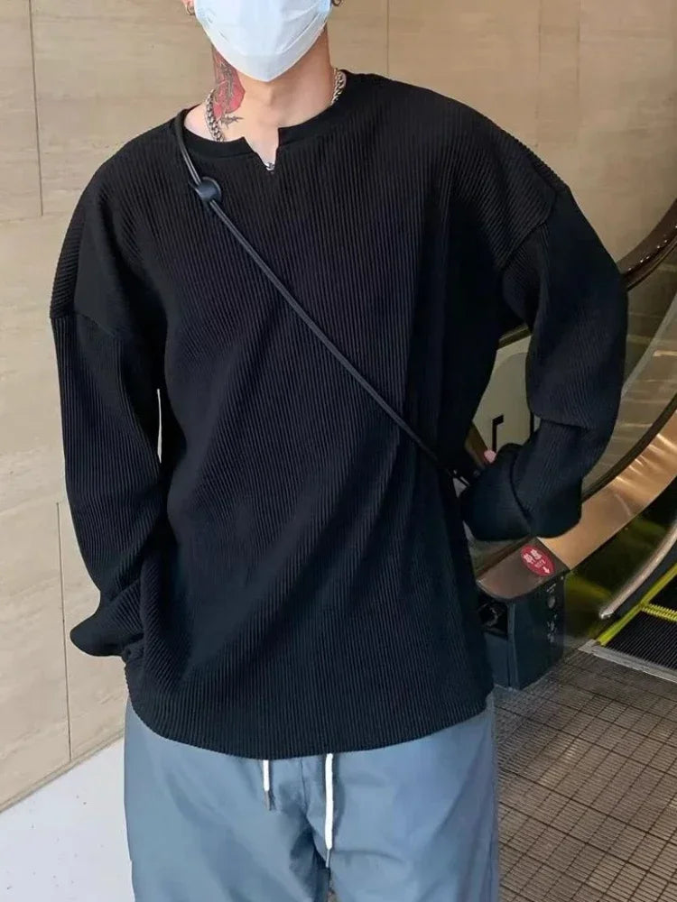 Tops Plain Baggy Male Clothes Unicolor Big Size T Shirts for Men V - Jeetskee