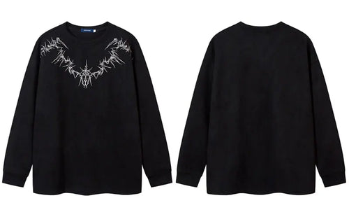 Vintage Suede Shirts Y2K Embroidered Long Sleeve T-Shirt Streetwear - Jeetskee