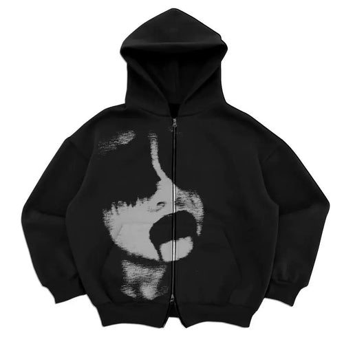 Gothic Retro High Street Hoodies Y2k Zip Up Hoodie Men and Women - Jeetskee