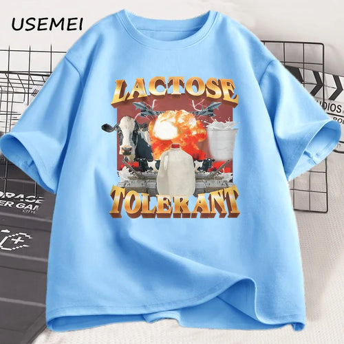 Lactose Tolerant Vintage Graphic T-Shirt for Women Men Retro Milk 90s - Jeetskee