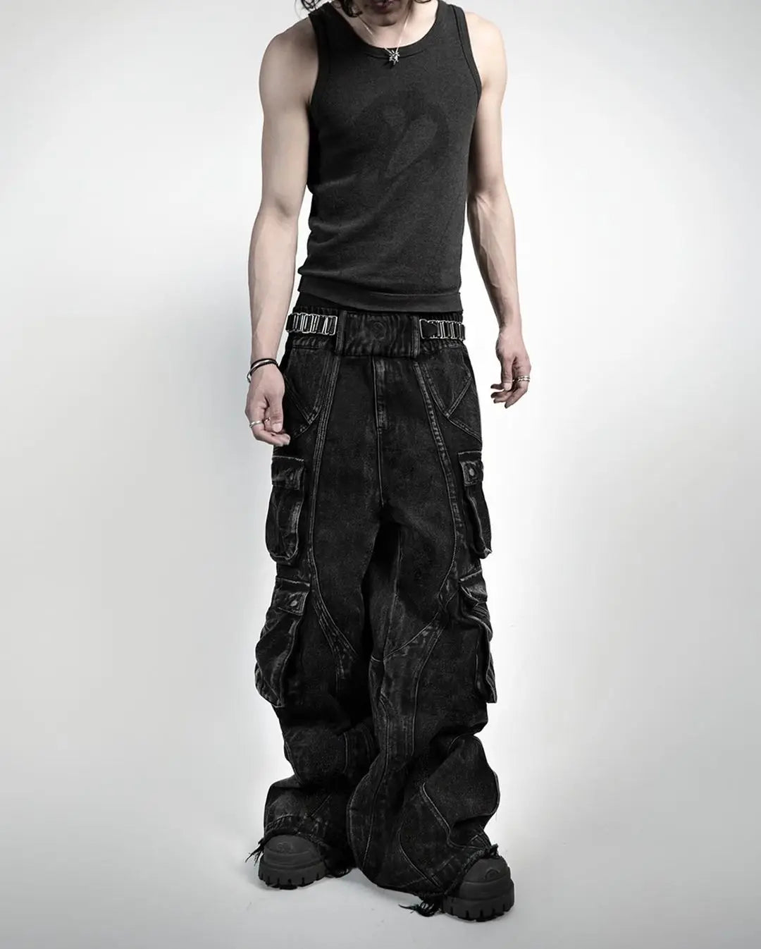 2024 New Gothic Retro Jeans for Men Wide Leg Straight Black Y2k Baggy - Jeetskee