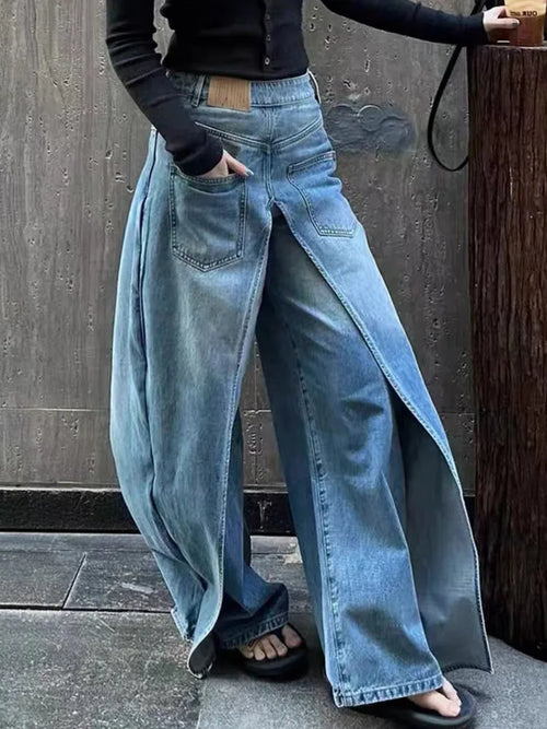 Trashy Y2K Style New Rock Hip Hop Baggy Wide Leg Jeans Pants Women 90S - Jeetskee